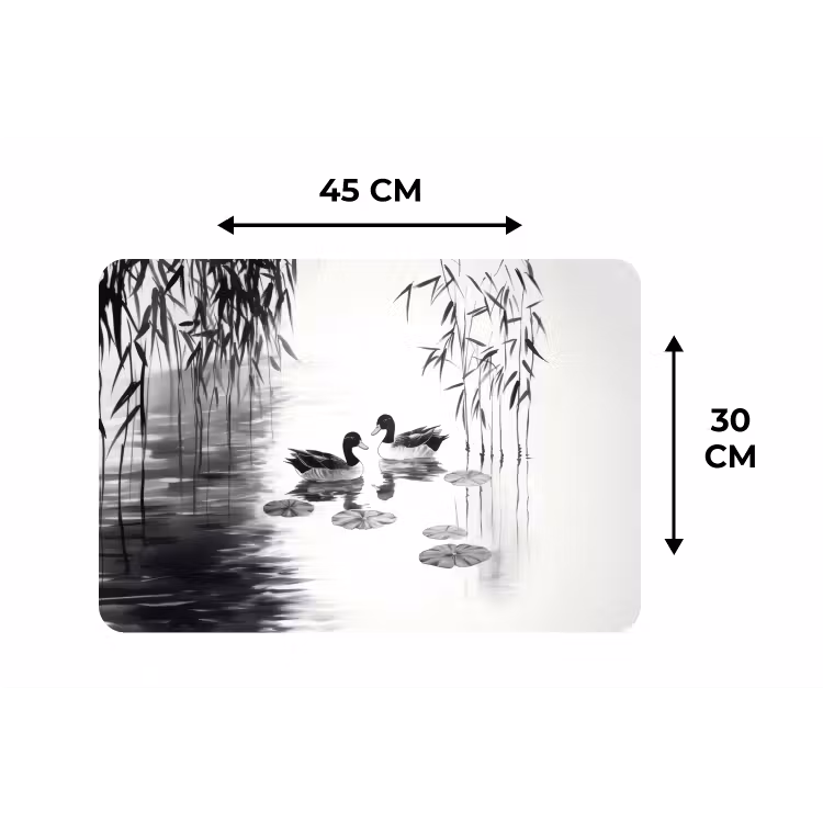 Eenden - Waterlelies - Riet - Zwart Placemat vinyl groot -specs