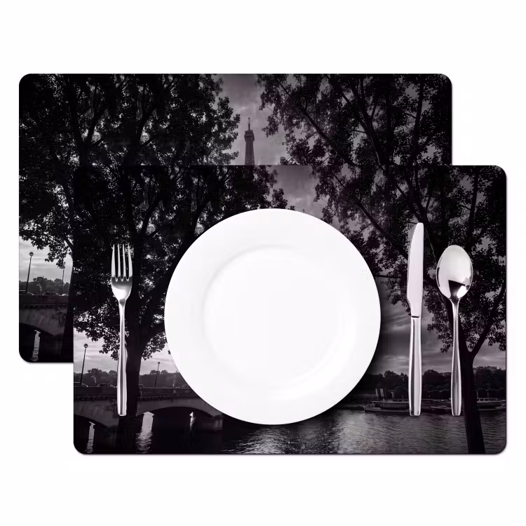 Eiffeltoren - Parijs - Rivier - Architectuur - Zwart-wit Placemat vinyl groot -zzsfeer2_Kitchenyeah-website