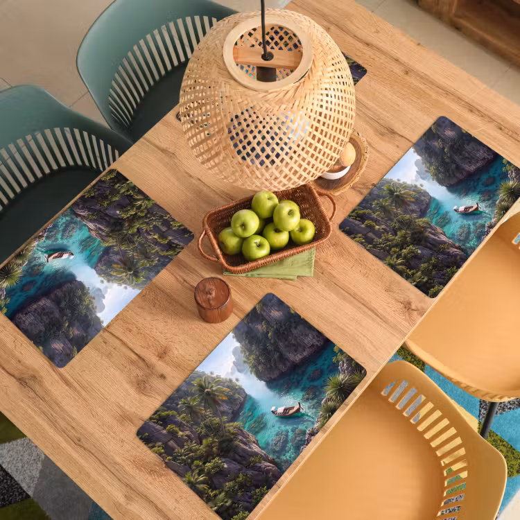 Eiland - Tropisch - Water - Palmbomen - Natuur Placemat vinyl groot -zzsfeer5_Kitchenyeah-website
