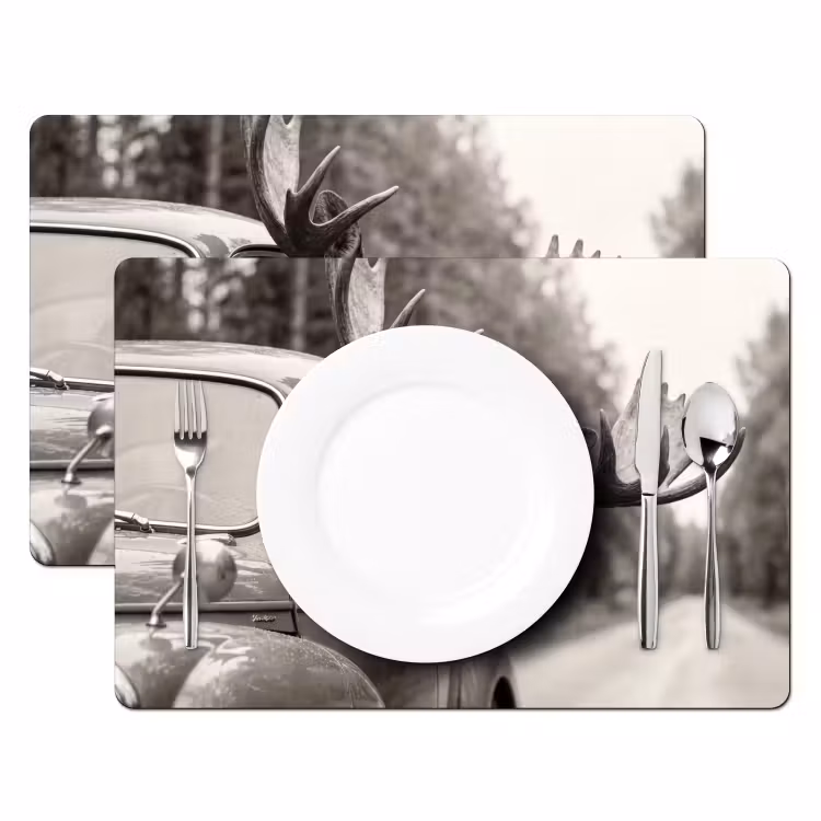 Eland - Auto - Gewei - Zwart - Wit Placemat vinyl groot -zzsfeer2_Kitchenyeah-website