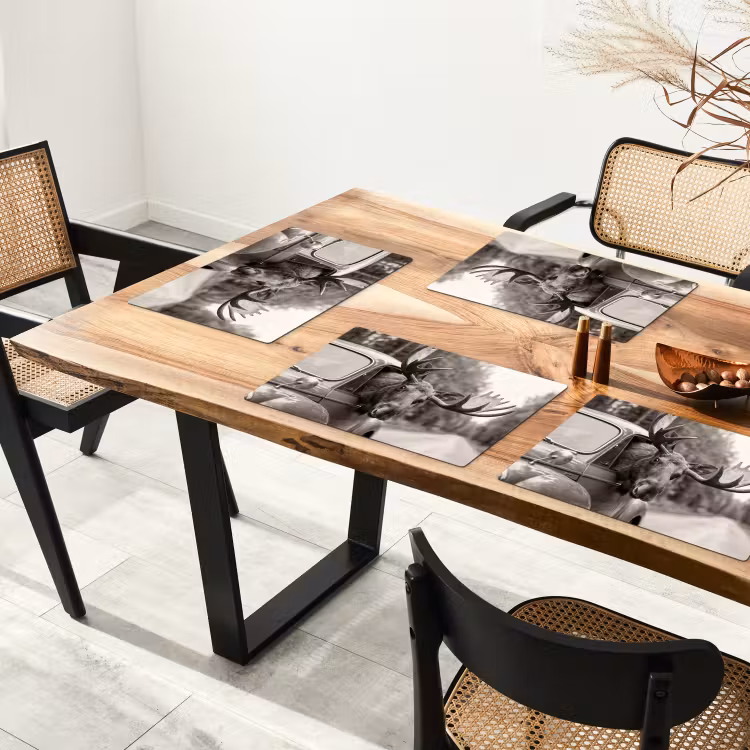 Eland - Auto - Gewei - Zwart - Wit Placemat vinyl groot -zzsfeer4_Kitchenyeah-website