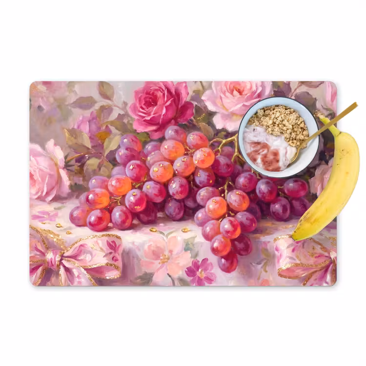 Eten - Bloemen - Stilleven - Roze - Goud Placemat vinyl groot -zzzproduct_Kitchenyeah-website