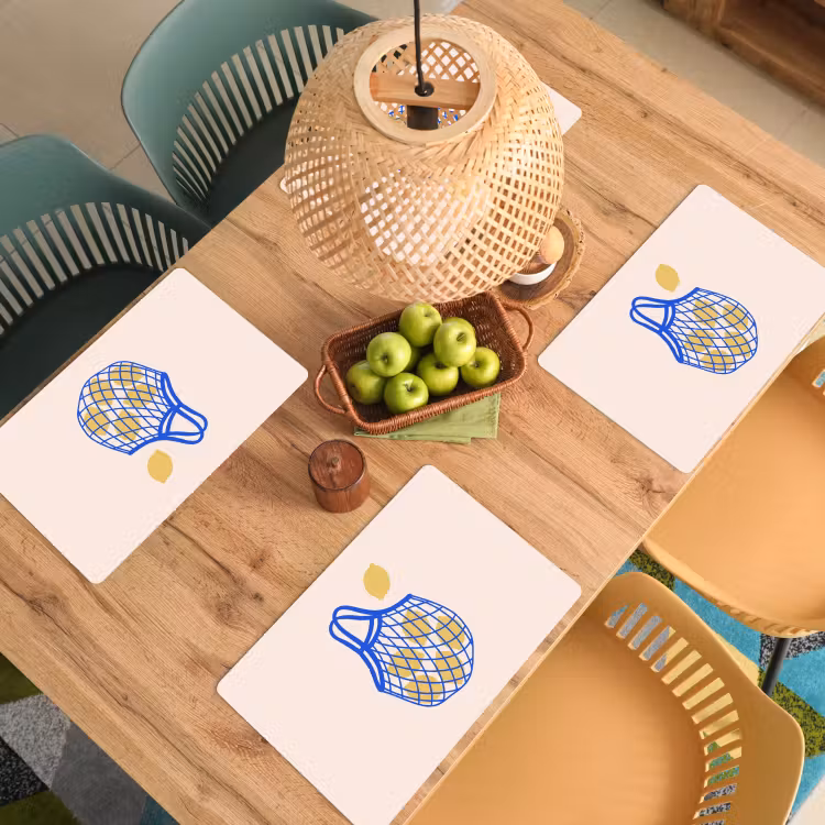 Eten - Citroen - Boodschappen - Abstract - Geel - Blauw Placemat vinyl groot -zzsfeer5_Kitchenyeah-website