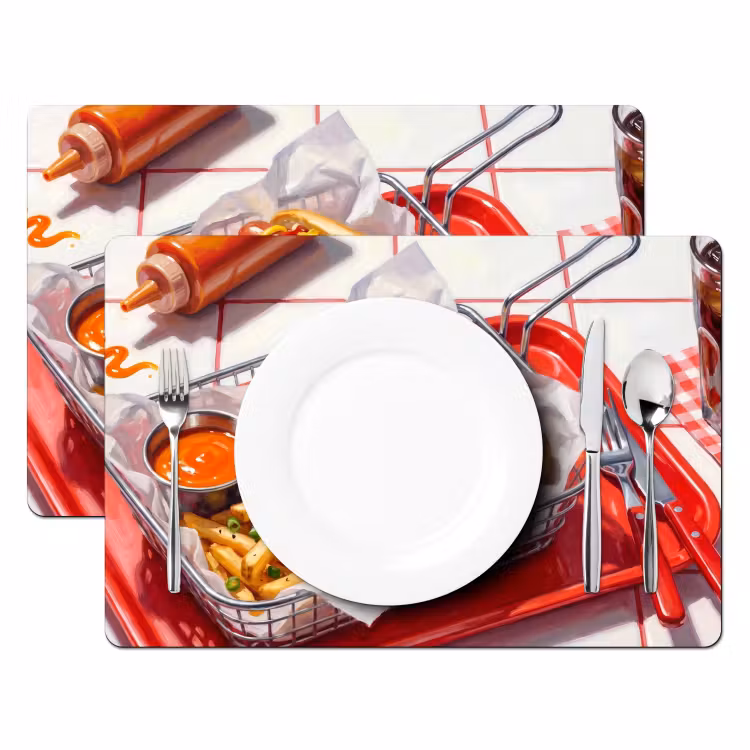 Eten - Hotdog - Fastfood - Modern - Rood Placemat vinyl groot -zzsfeer2_Kitchenyeah-website