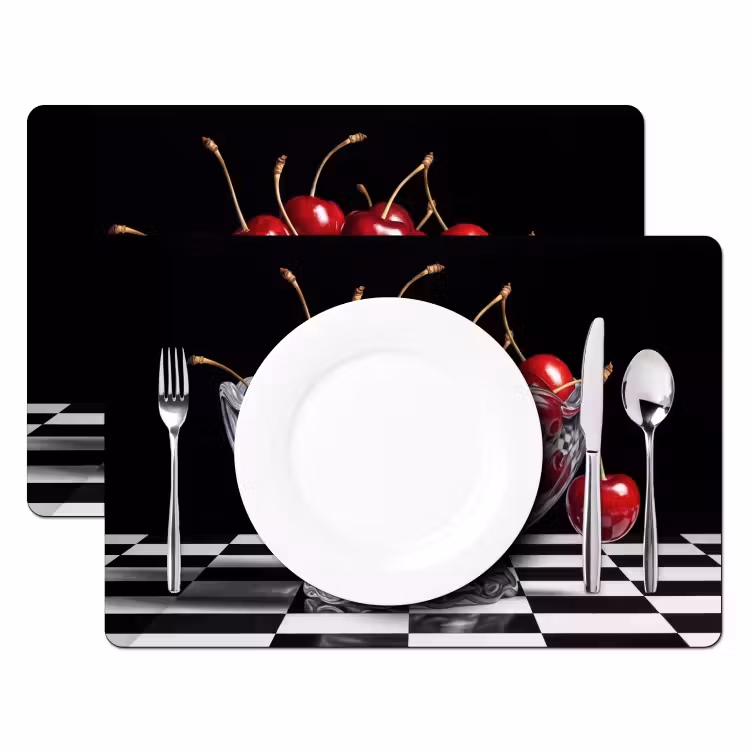 Placemat - 6 stuks - Eten - Kersen - Rood - Eten - Kersen - Rood Placemat vinyl groot