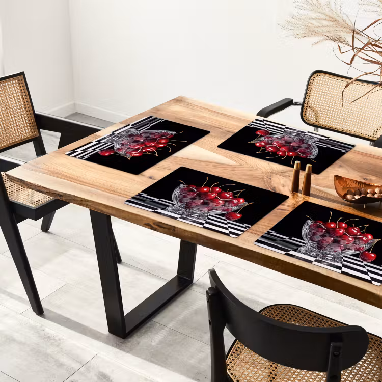 Placemat - 6 stuks - Eten - Kersen - Rood - Eten - Kersen - Rood Placemat vinyl groot