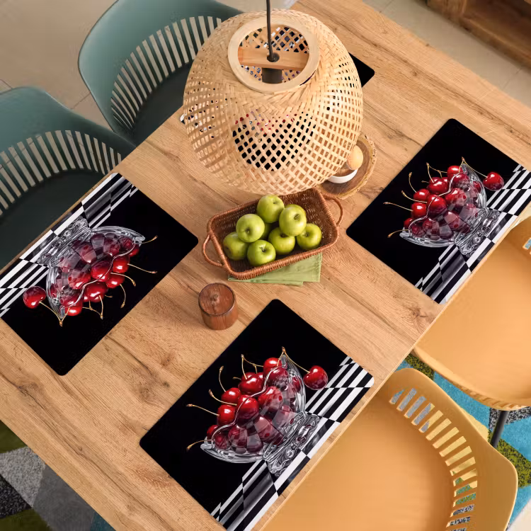 Placemat - 6 stuks - Eten - Kersen - Rood - Eten - Kersen - Rood Placemat vinyl groot