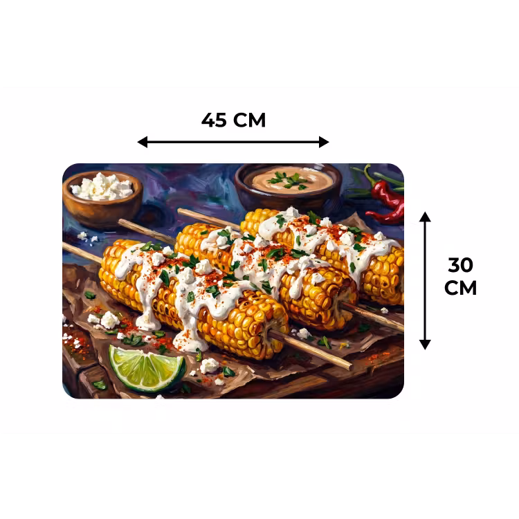 Eten - Maïs - Saus - Geschilderd - Geel Placemat vinyl groot -specs