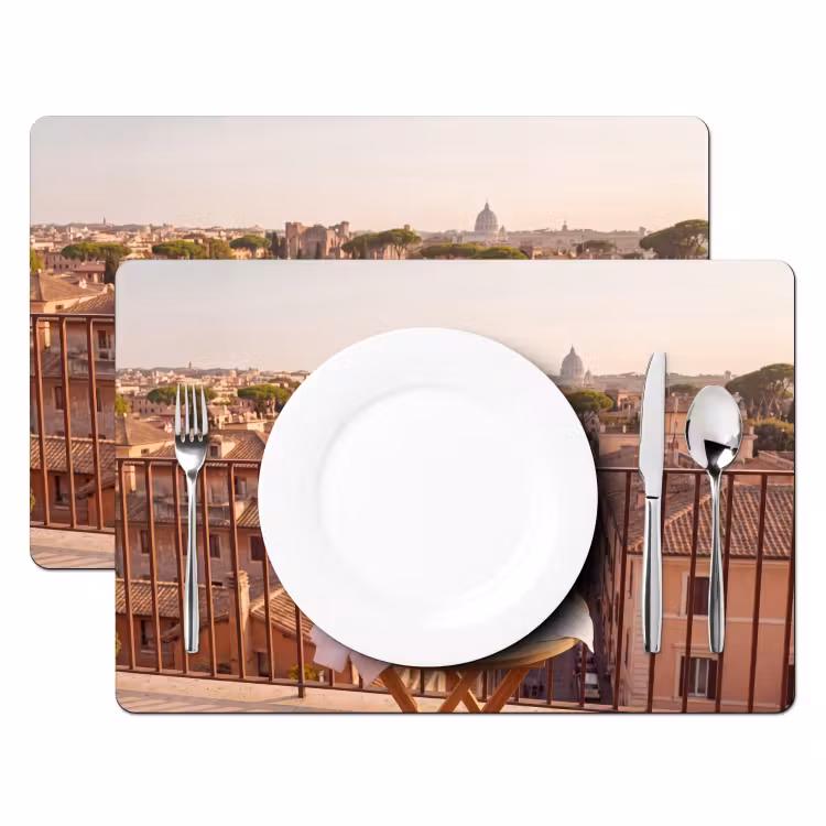 Eten - Ontbijt - Balkon - Stad - Zonsopgang Placemat vinyl groot -zzsfeer2_Kitchenyeah-website