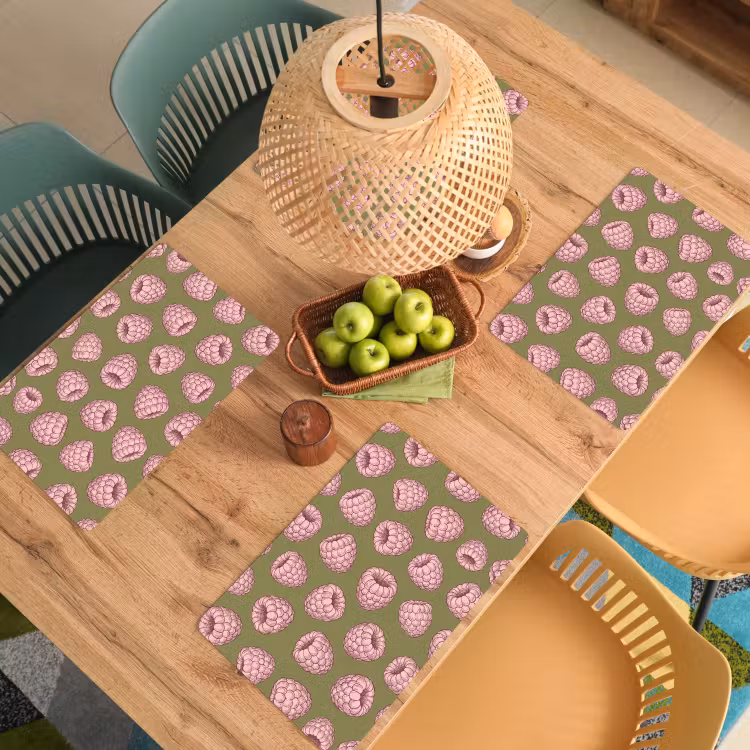 Eten - Patroon - Illustratie - Roze - Groen Placemat vinyl groot -zzsfeer5_Kitchenyeah-website