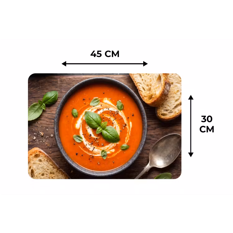 Eten - Soep - Basilicum - Rustiek - Rood Placemat vinyl groot -specs