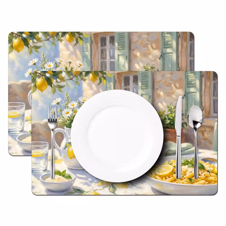 Eten - Terras - Zomer - Geschilderd - Geel Placemat vinyl groot -zzsfeer2_Kitchenyeah-website