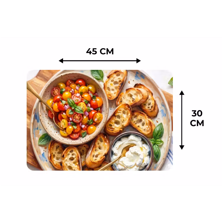 Eten - Tomaat - Brood - Kleurrijk - Keuken Placemat vinyl groot -specs