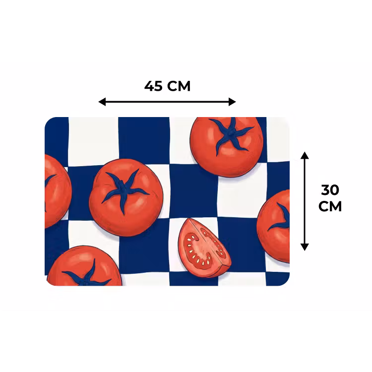Eten - Tomaten - Keuken - Illustratie - Rood-Blauw Placemat vinyl groot -specs