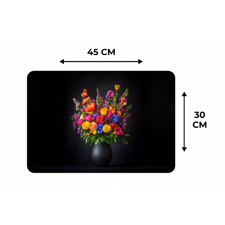 Felgekleurd - Bloemen - Vaas Placemat vinyl groot -specs