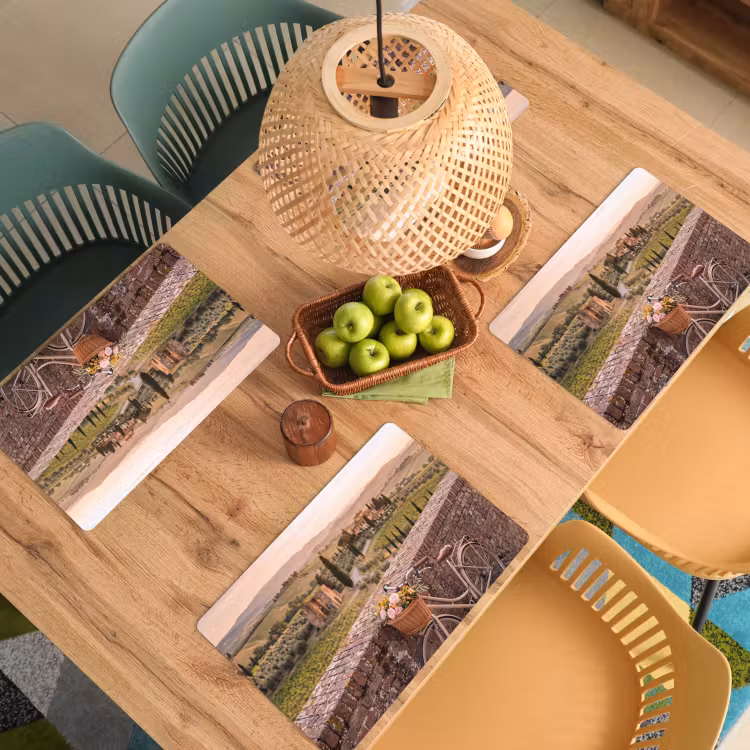 Fiets - Bloemen - Toscane - Landschap - Roze Placemat vinyl groot -zzsfeer5_Kitchenyeah-website