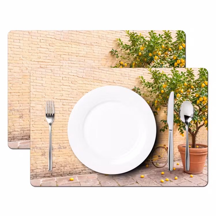 Fiets - Mand - Eten - Geel - Zomer Placemat vinyl groot -zzsfeer2_Kitchenyeah-website