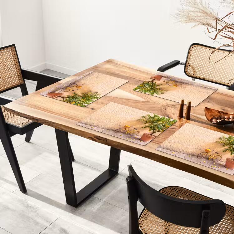Fiets - Mand - Eten - Geel - Zomer Placemat vinyl groot -zzsfeer4_Kitchenyeah-website