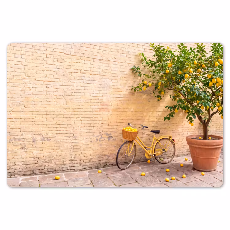 Fiets - Mand - Eten - Geel - Zomer Placemat vinyl groot -zzsfeer1_Kitchenyeah-website