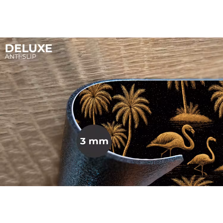 Flamingo - Palmbomen - Tropisch - Goud - Zwart Placemat vinyl groot 368 -closeup