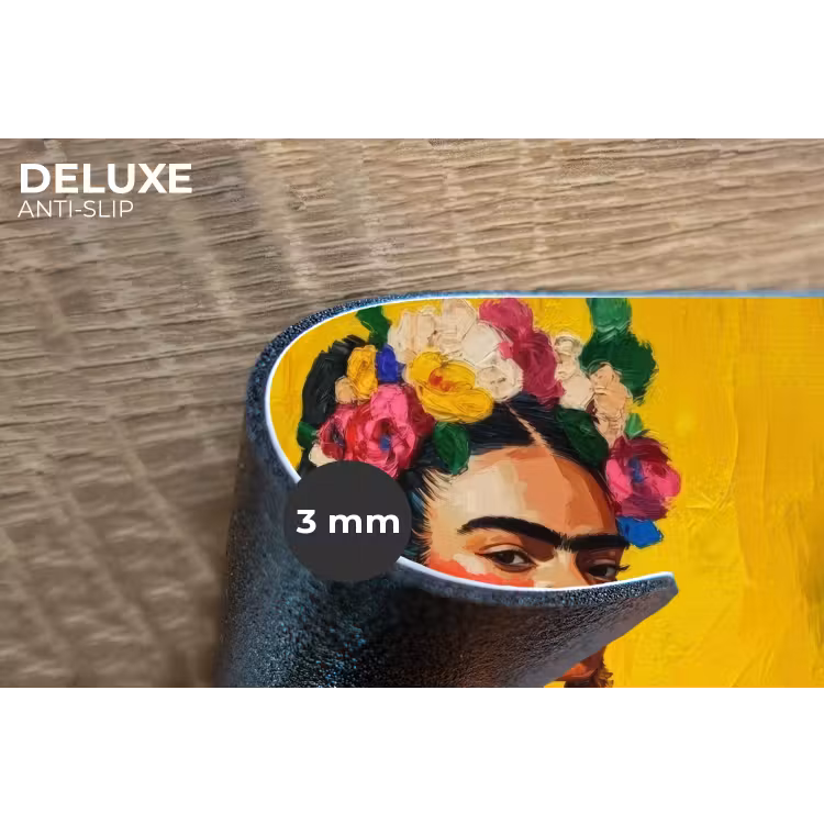 Frida Kahlo - Vrouw - Geel - Blauw - Bloemen Placemat vinyl groot -closeup