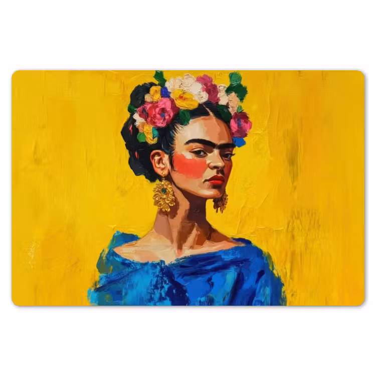 Frida Kahlo - Vrouw - Geel - Blauw - Bloemen Placemat vinyl groot -zzsfeer1_Kitchenyeah-website