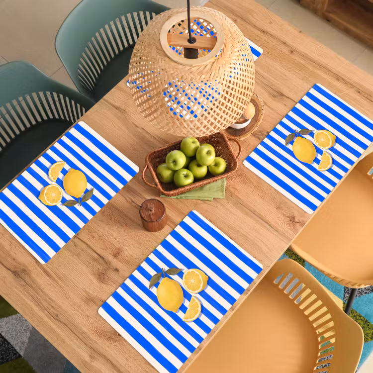 Fruit - Citroen - Zomer - Geel - Blauw Placemat vinyl groot -zzsfeer5_Kitchenyeah-website