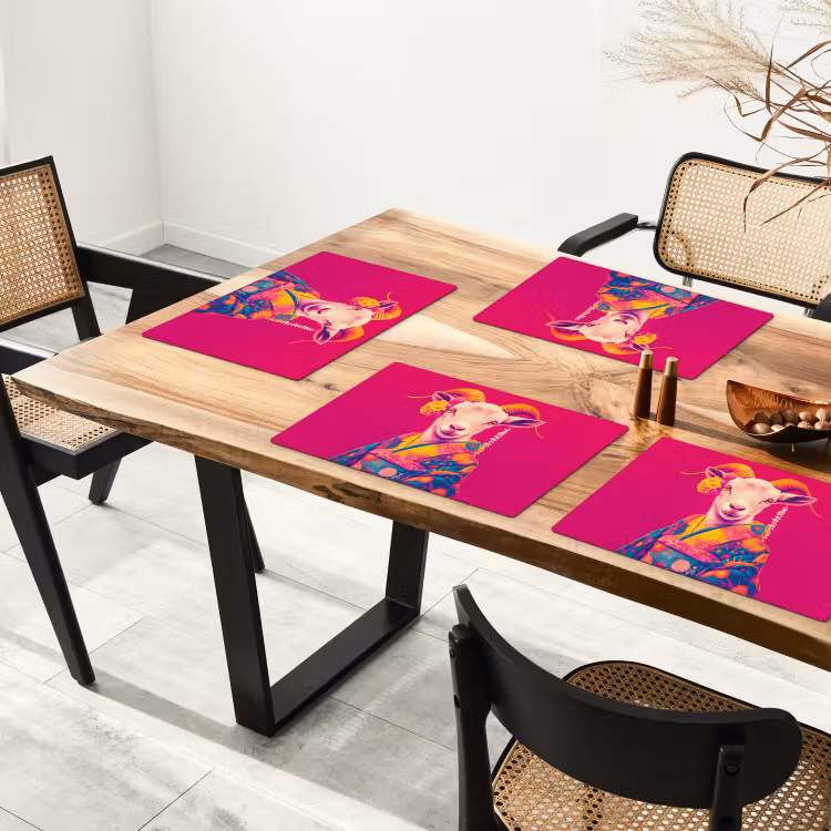 Geit - Hoorns - Kimono - Kleurrijk Placemat vinyl groot -zzsfeer4_Kitchenyeah-website