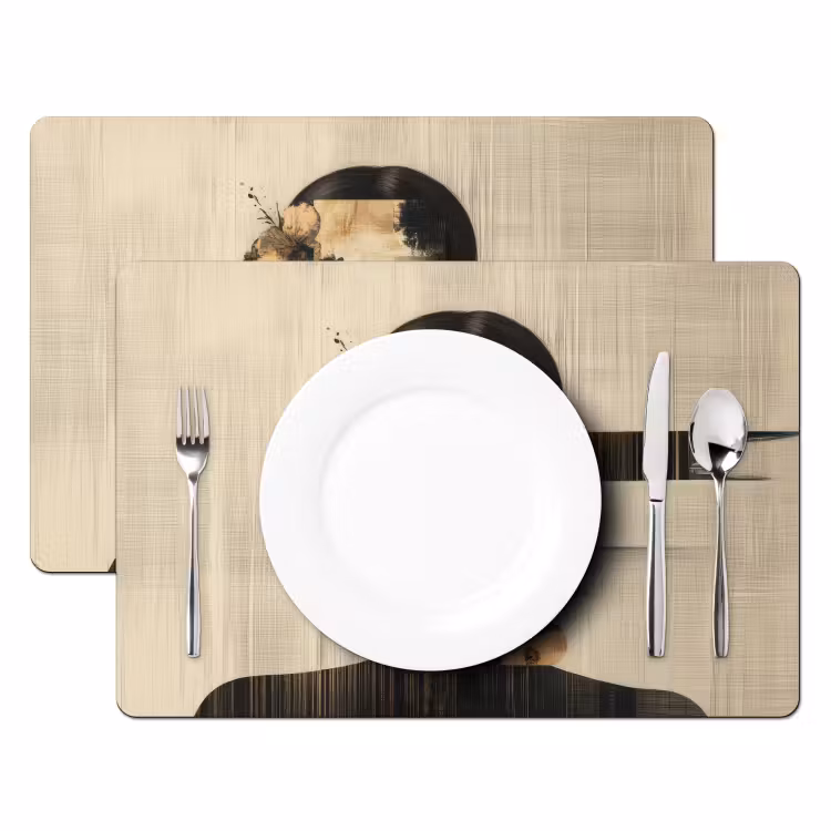 Gezicht - Bloemen - Zwart - Vrouw Placemat vinyl groot -zzsfeer2_Kitchenyeah-website
