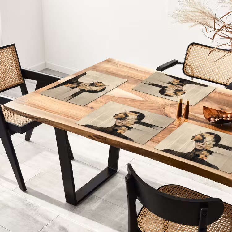 Gezicht - Bloemen - Zwart - Vrouw Placemat vinyl groot -zzsfeer4_Kitchenyeah-website