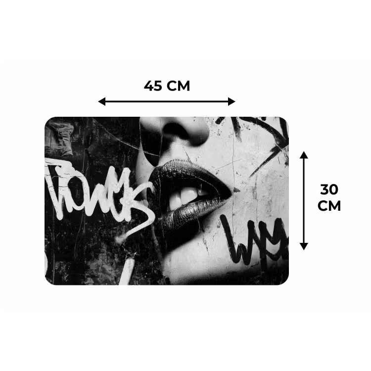 Gezicht - Mond - Graffiti - Zwart Placemat vinyl groot -specs