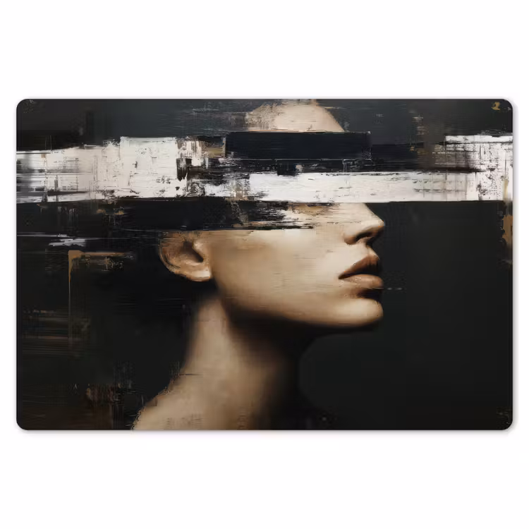Gezicht - Vrouw - Zwart - Abstract Placemat vinyl groot -zzsfeer1_Kitchenyeah-website