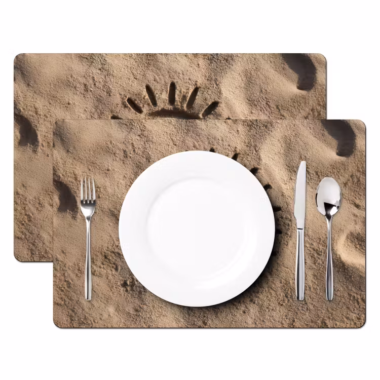 Gezichtje - Zon - Zand - Getekend Placemat vinyl groot -zzsfeer2_Kitchenyeah-website