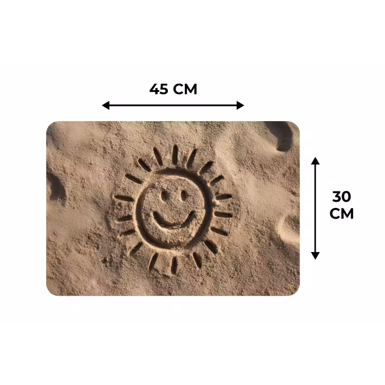 Gezichtje - Zon - Zand - Getekend Placemat vinyl groot -specs