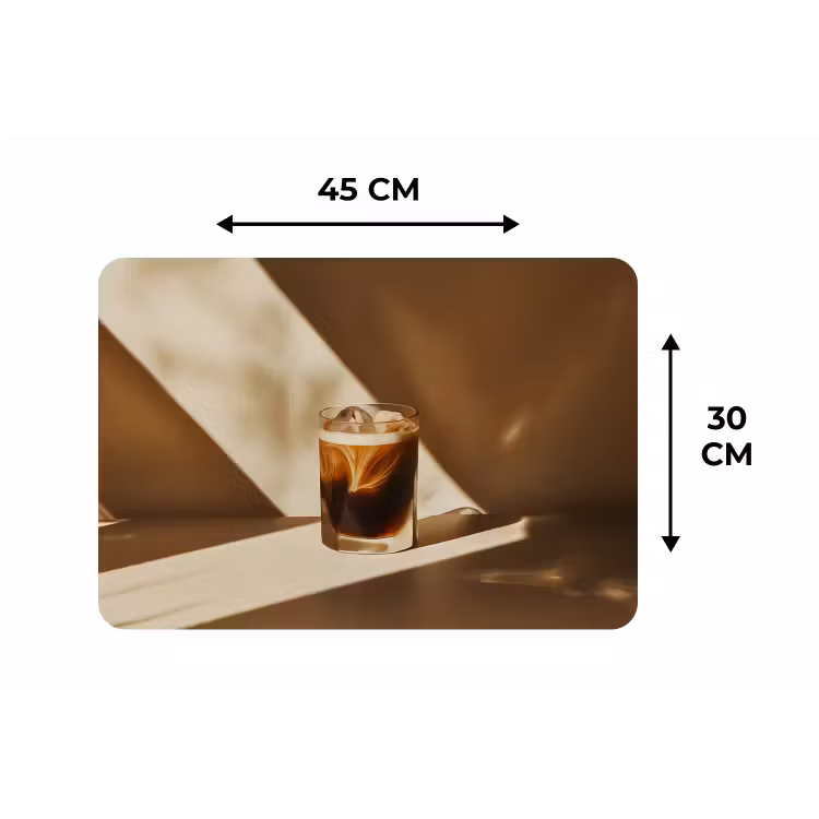 Glas - Ijskoffie - Schaduw - Bruin Placemat vinyl groot -specs