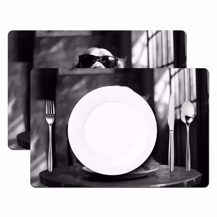 Golden Retriever - Hond - Vrolijk -  Bord spaghetti - Zwart - wit Placemat vinyl groot -zzsfeer2_Kitchenyeah-website