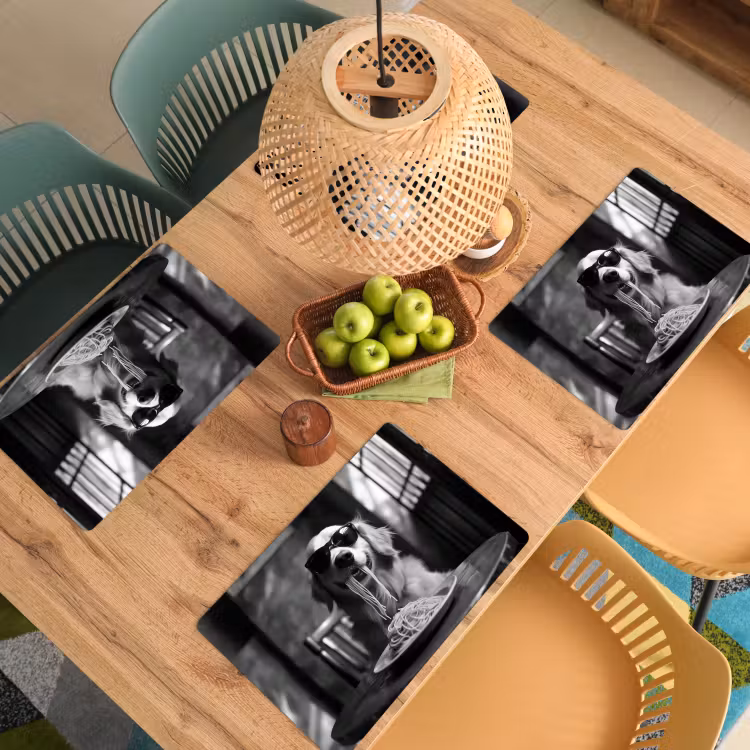 Golden Retriever - Hond - Vrolijk -  Bord spaghetti - Zwart - wit Placemat vinyl groot -zzsfeer5_Kitchenyeah-website