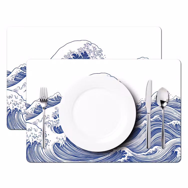 Golf - Japans - Zee - Illustratie - Blauw Placemat vinyl groot -zzsfeer2_Kitchenyeah-website