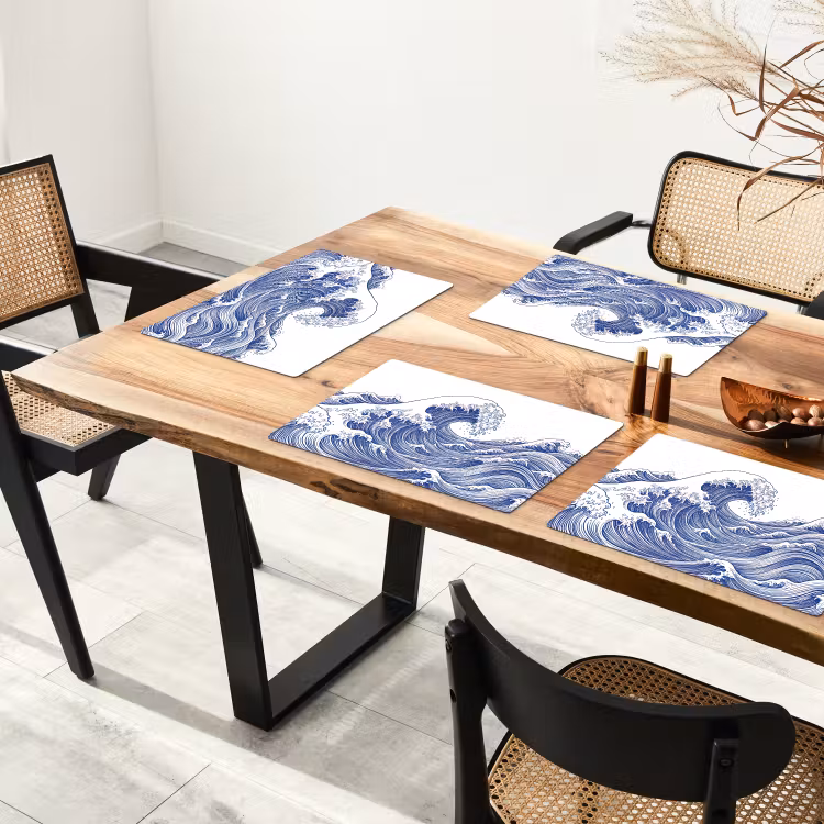 Golf - Japans - Zee - Illustratie - Blauw Placemat vinyl groot -zzsfeer4_Kitchenyeah-website