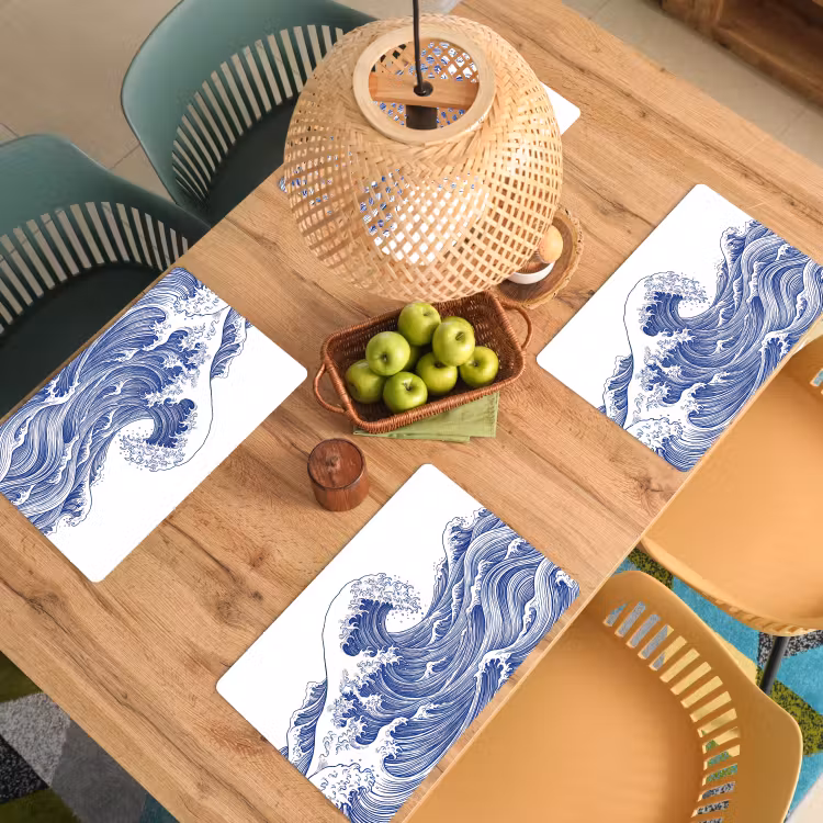 Golf - Japans - Zee - Illustratie - Blauw Placemat vinyl groot -zzsfeer5_Kitchenyeah-website