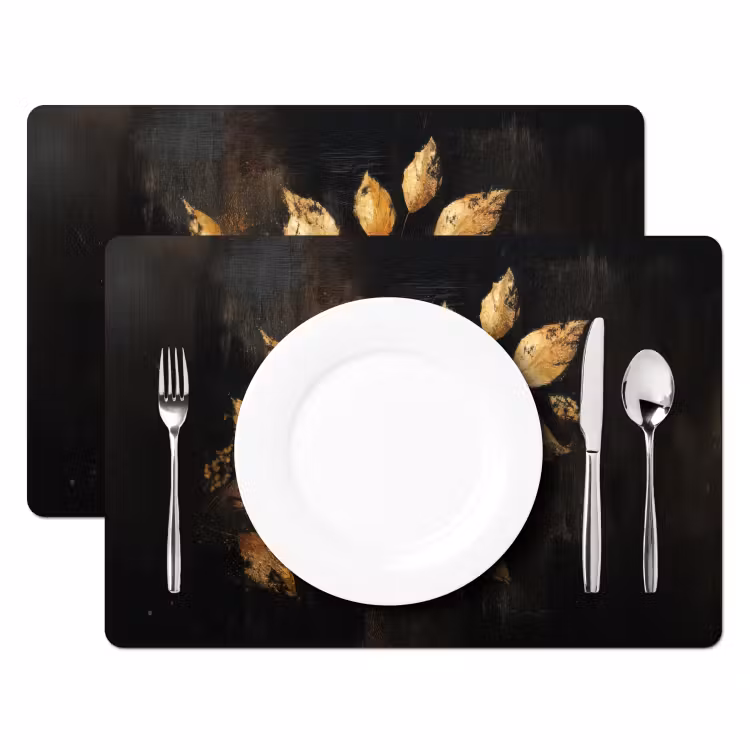 Gouden Bladeren op Donkere Achtergrond Placemat vinyl groot -zzsfeer2_Kitchenyeah-website