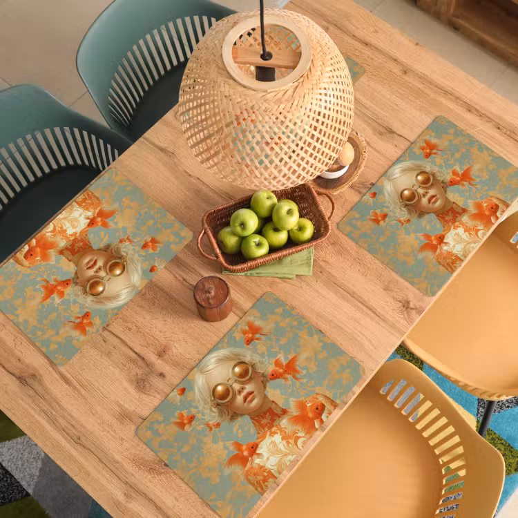 Goudvissen - Oranje - Vrouw - Blond Placemat vinyl groot -zzsfeer5_Kitchenyeah-website