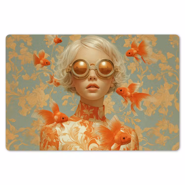 Goudvissen - Oranje - Vrouw - Blond Placemat vinyl groot -zzsfeer1_Kitchenyeah-website