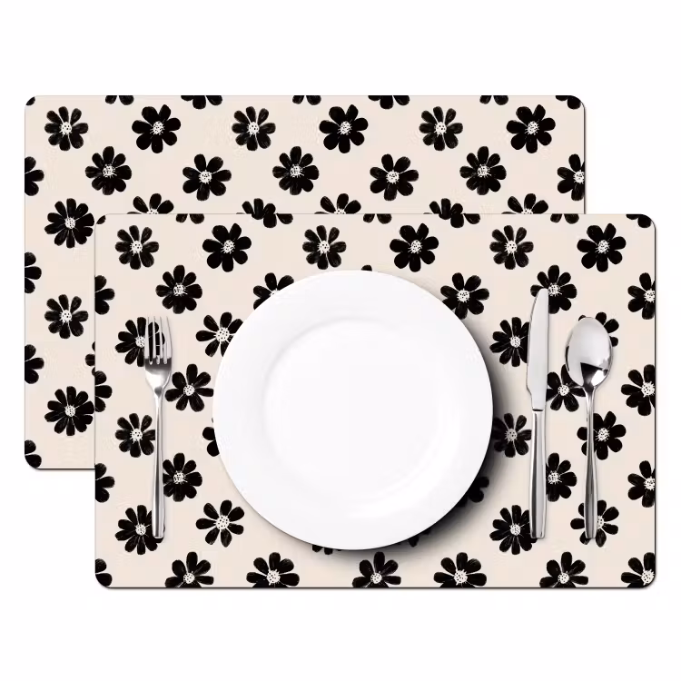 Grafisch - Madeliefjes - Zwart - Beige Placemat vinyl groot 368 -zzsfeer2_Kitchenyeah-website