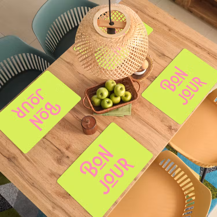 Groen - Roze bonjour - art-deco Placemat vinyl groot -zzsfeer5_Kitchenyeah-website