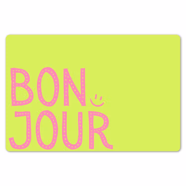 Groen - Smiley - Bonjour - Roze Placemat vinyl groot -zzsfeer1_Kitchenyeah-website