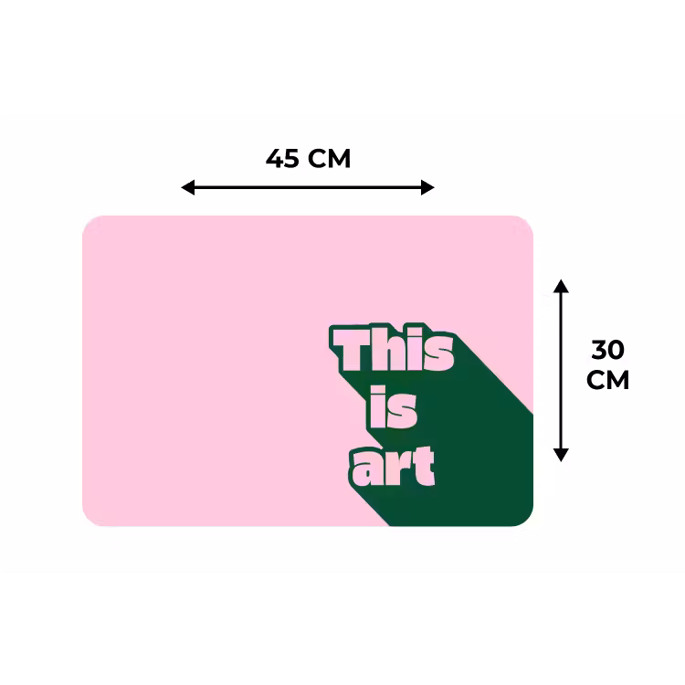 Groen - Teskt - This is art - Roze Placemat vinyl groot -specs