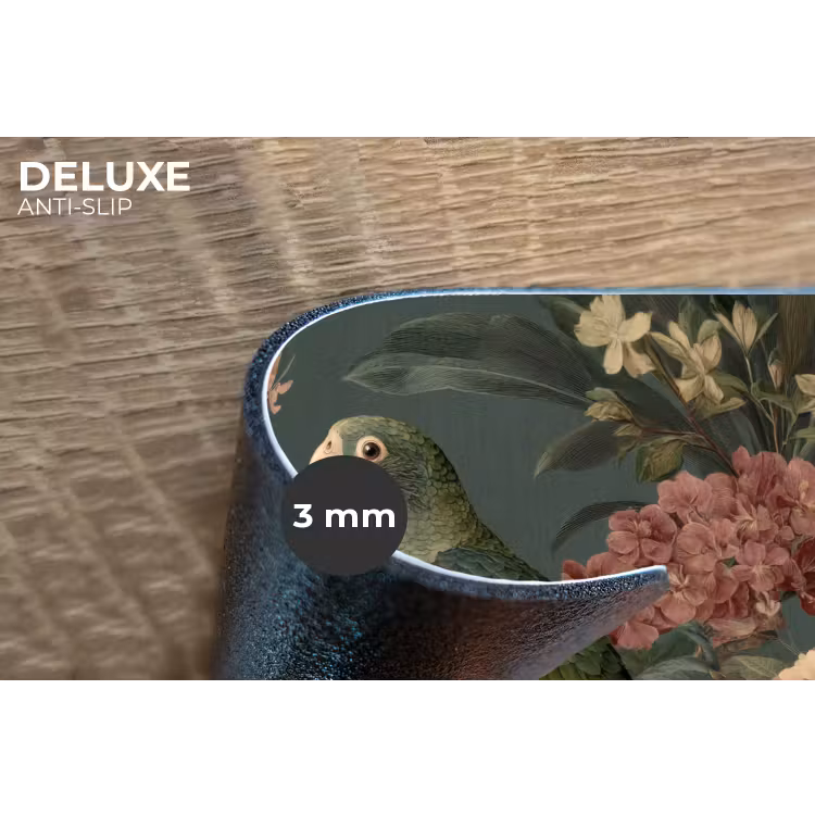 Groene papegaai - Kleurrijke bloemen - Donkere achtergrond Placemat vinyl groot -closeup