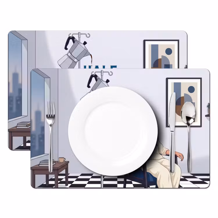 Half human, Half Coffee - Infuus - Koffie Placemat vinyl groot -zzsfeer2_Kitchenyeah-website