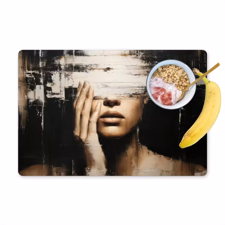 Hand - Gezicht - Strepen - Abstract Placemat vinyl groot -zzzproduct_Kitchenyeah-website
